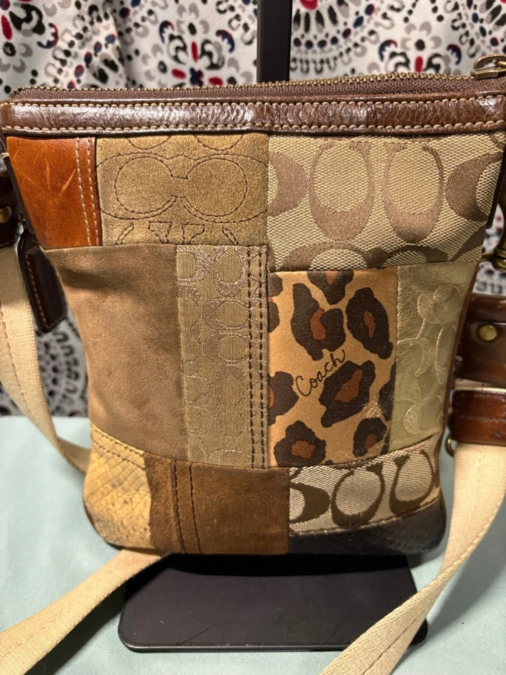 COACH Holiday Patchwork Animal Print Swingpack Messenger Crossbody Bag - Picture 3 of 11